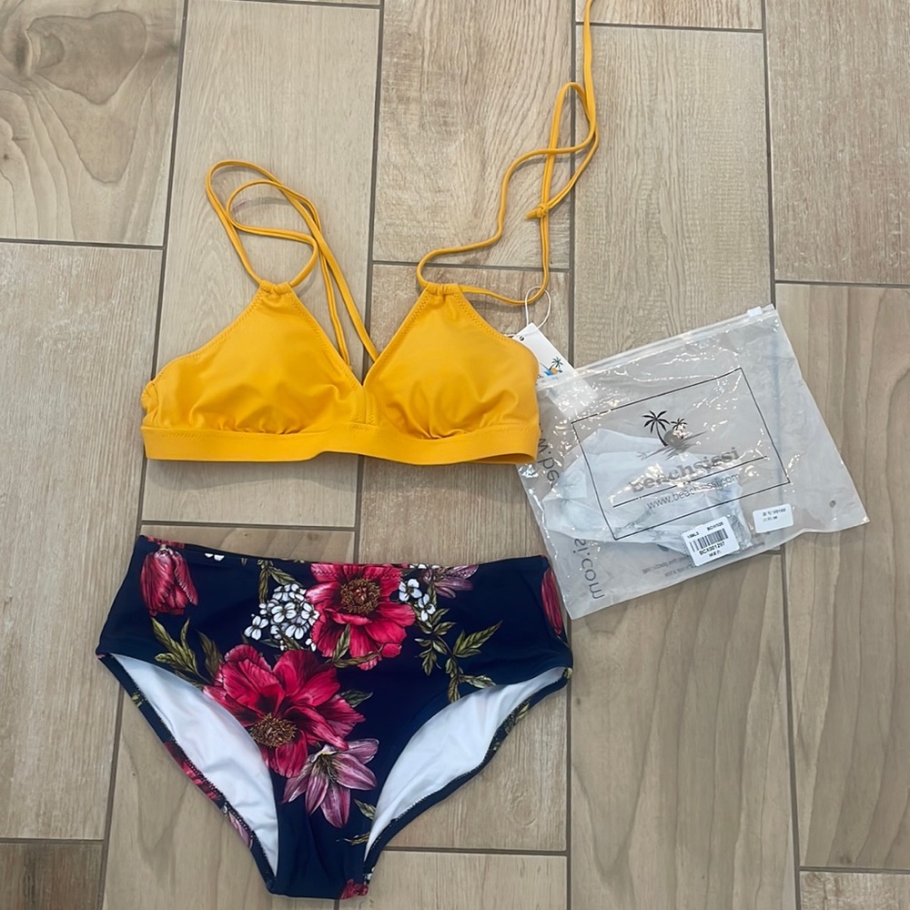 NWT Yellow and Blue High Waisted Bikini